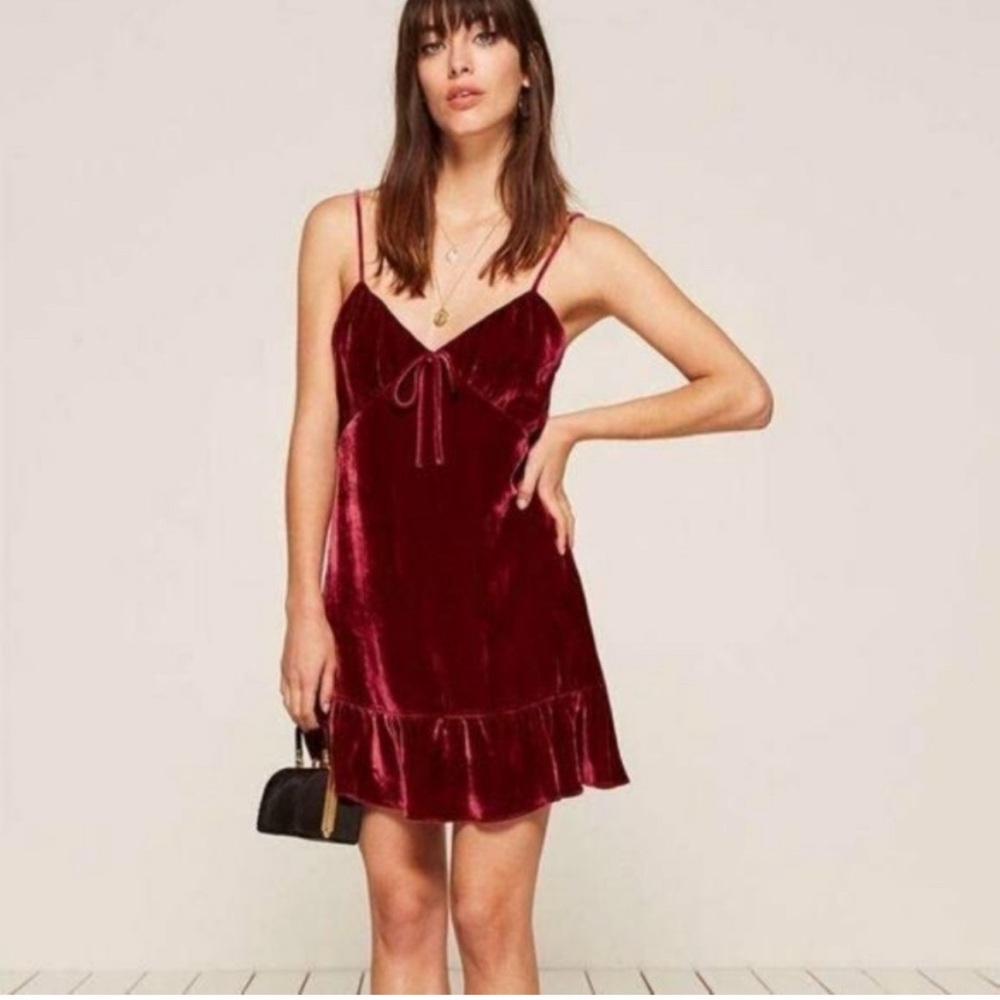 NWT Reformation red velvet Polly Dress